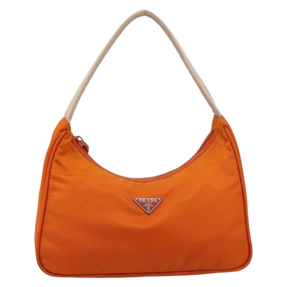 PRADA Hand Pouch Nylon Orange Silver Auth 205395A
