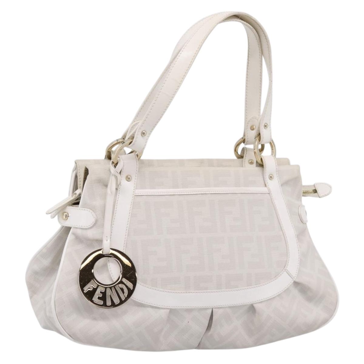 FENDI Zucca Canvas Tote Bag PVC White Gold ANF 108 Auth 205396V