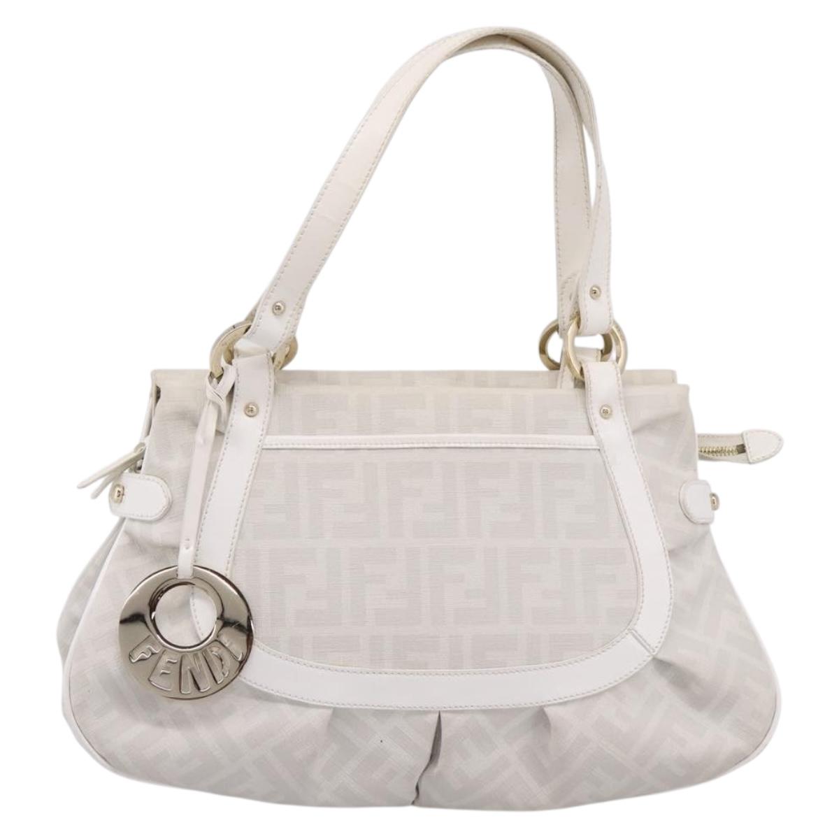 FENDI Zucca Canvas Tote Bag PVC White Gold ANF 108 Auth 205396V