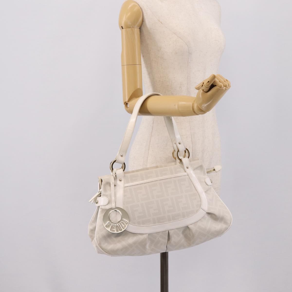 FENDI Zucca Canvas Tote Bag PVC White Gold ANF 108 Auth 205396V