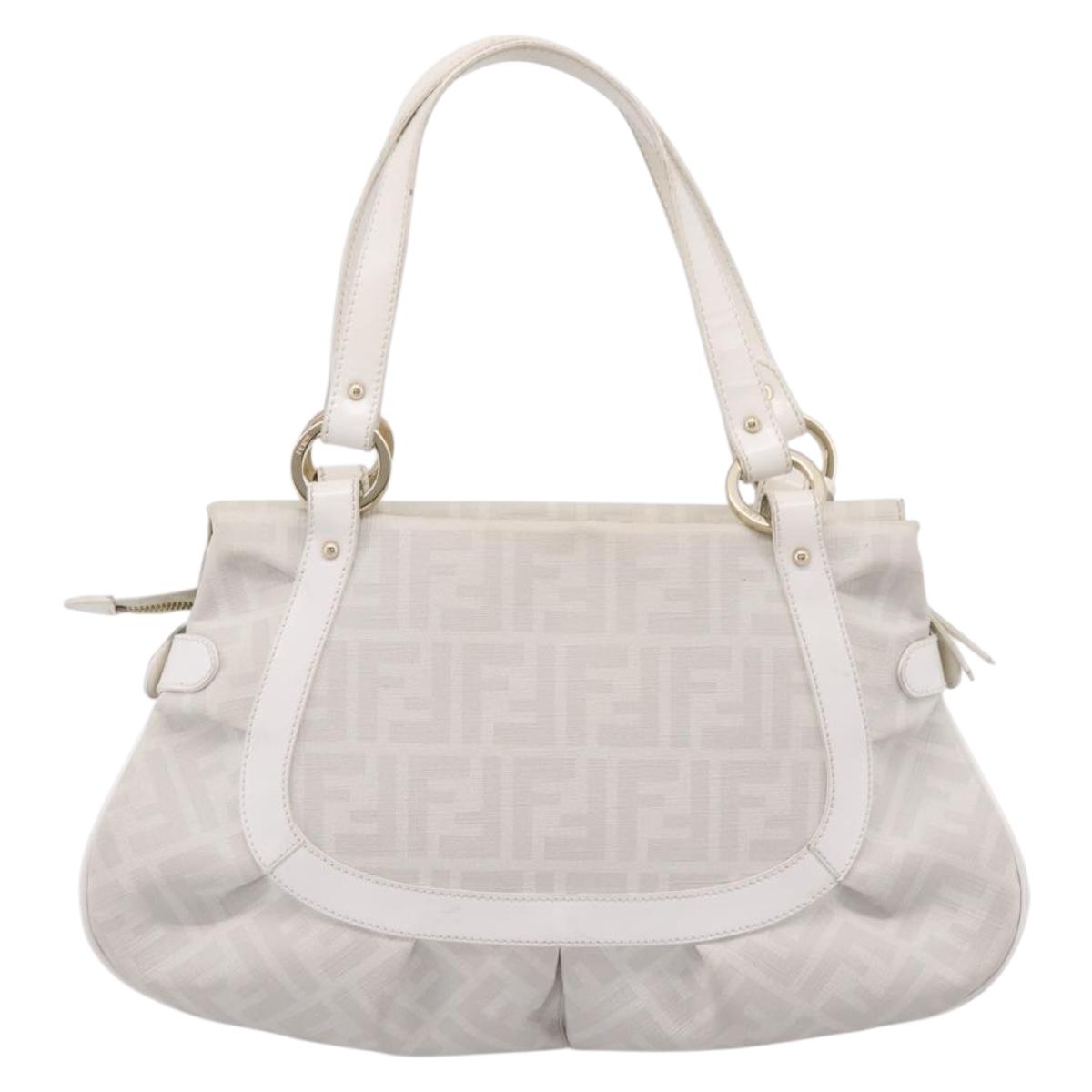 FENDI Zucca Canvas Tote Bag PVC White Gold ANF 108 Auth 205396V