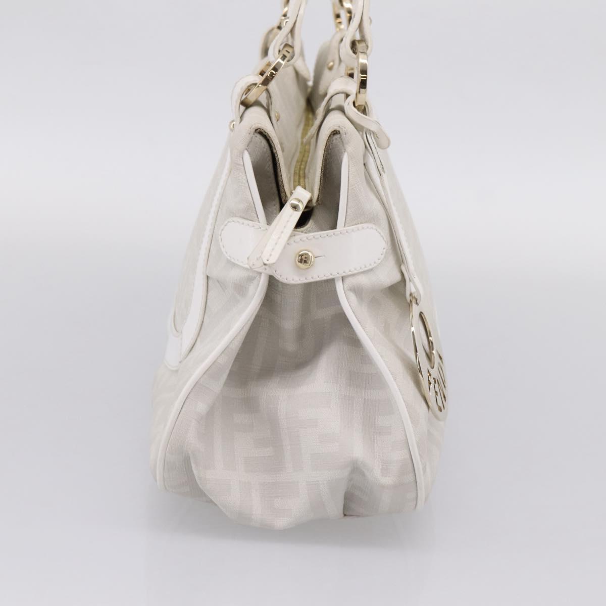 FENDI Zucca Canvas Tote Bag PVC White Gold ANF 108 Auth 205396V