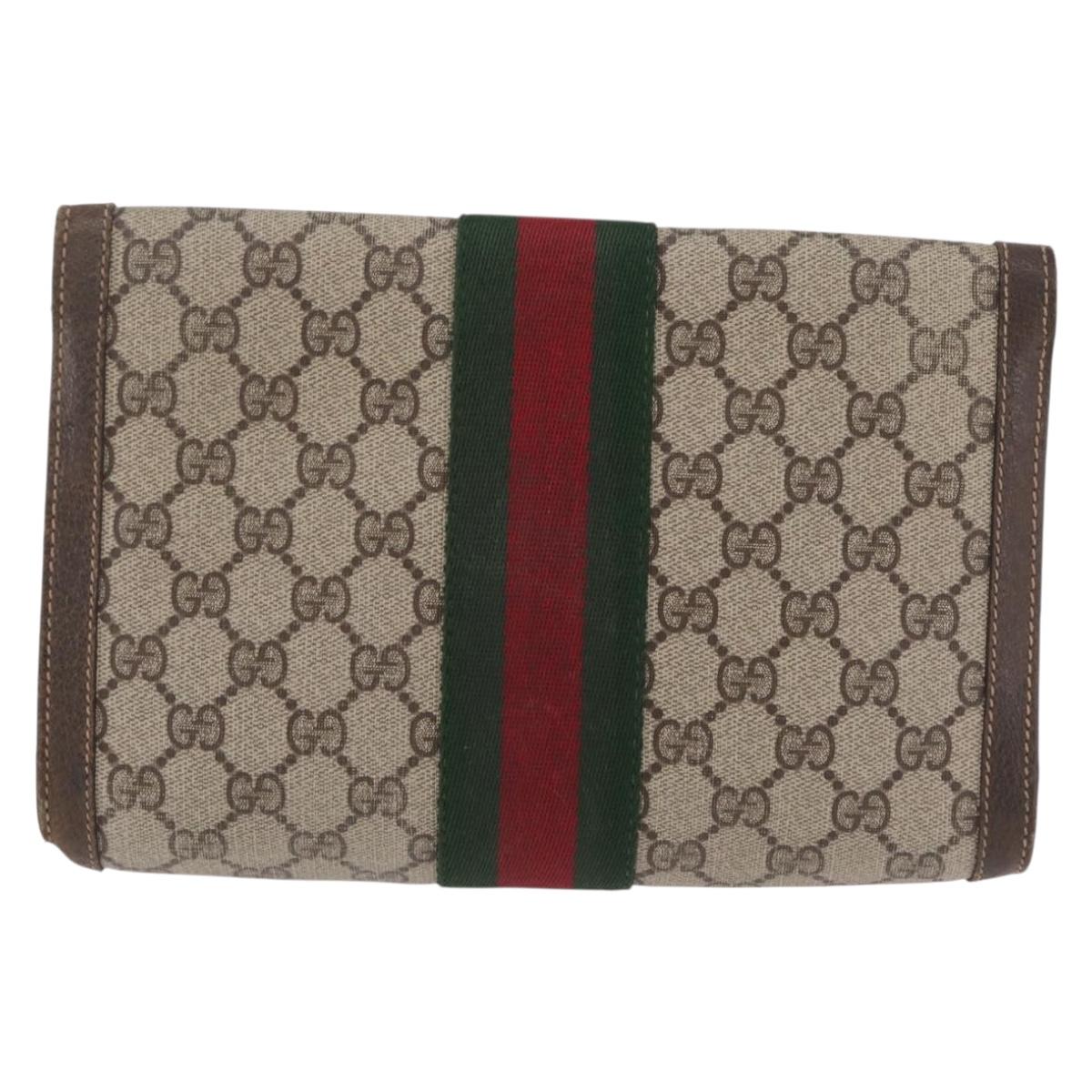 GUCCI GG Supreme Web Sherry Line Bag PVC Beige Gold 67 014 3087 Auth 205398