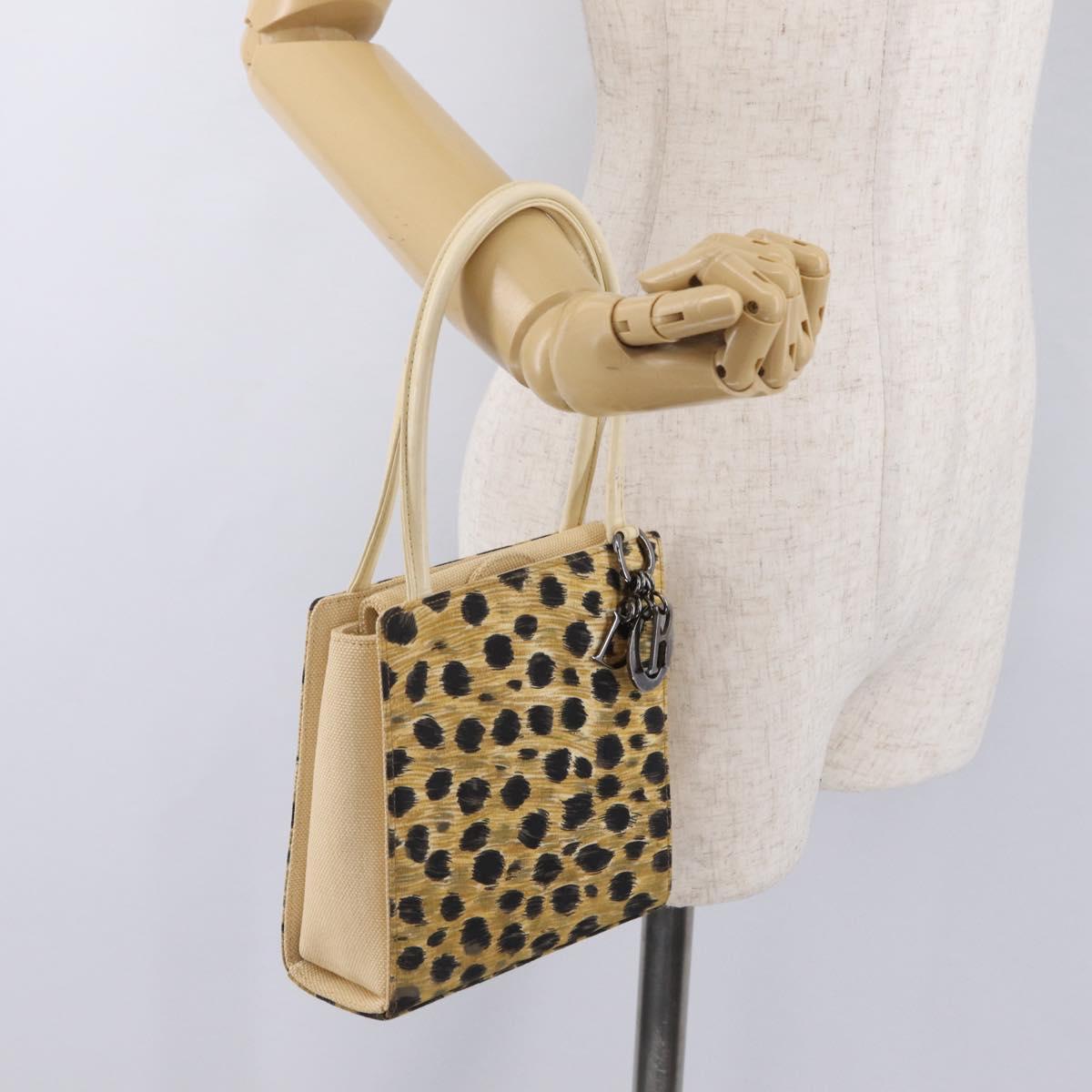 Christian Dior Hand Bag Canvas Beige Silver Auth 205405V