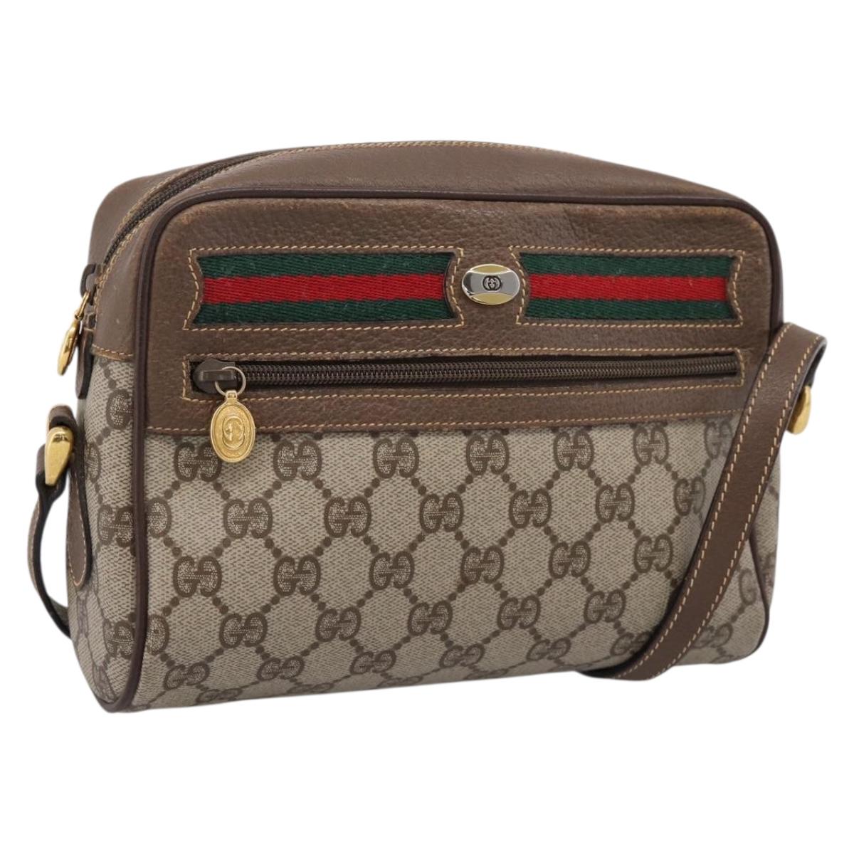 GUCCI GG Supreme Web Sherry Line Bag PVC Beige Gold 001 115 6655 Auth 205406A