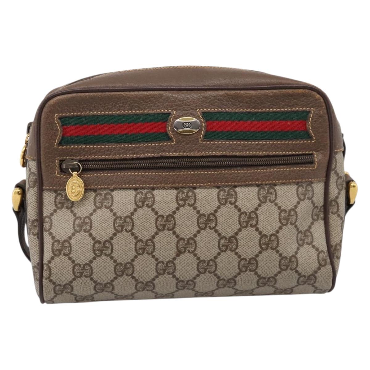 GUCCI GG Supreme Web Sherry Line Bag PVC Beige Gold 001 115 6655 Auth 205406A