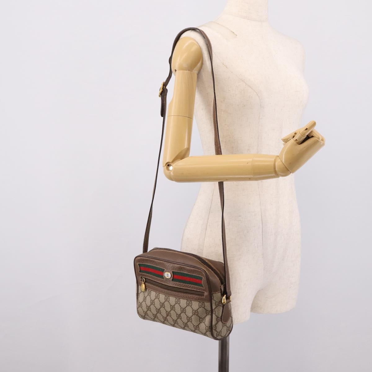 GUCCI GG Supreme Web Sherry Line Bag PVC Beige Gold 001 115 6655 Auth 205406A