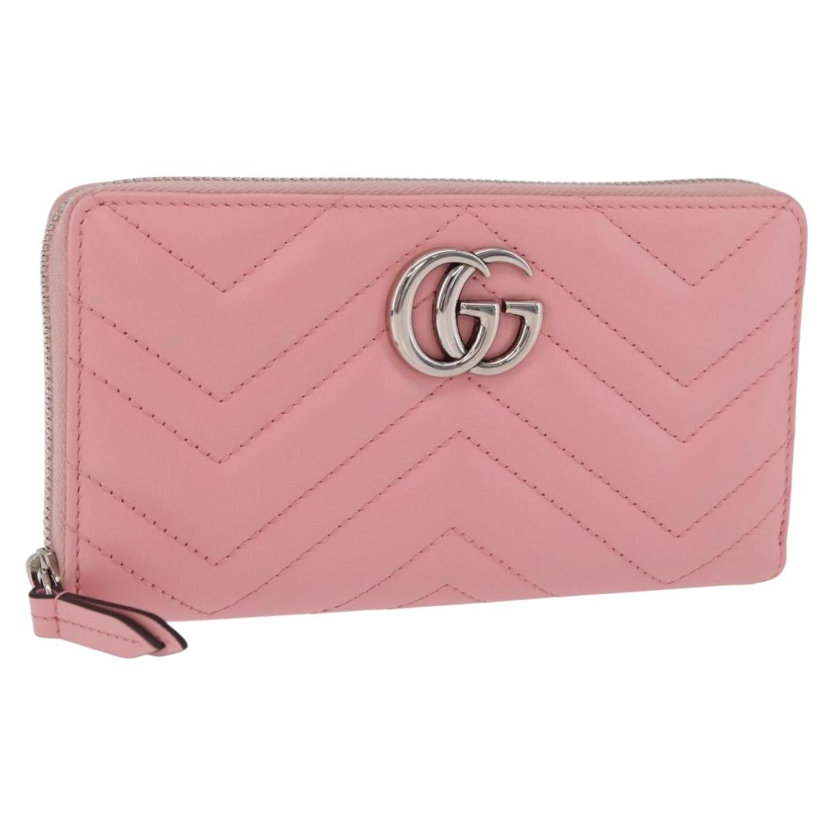 GUCCI Long Wallet Leather Pink Silver 443123 Auth 205414M
