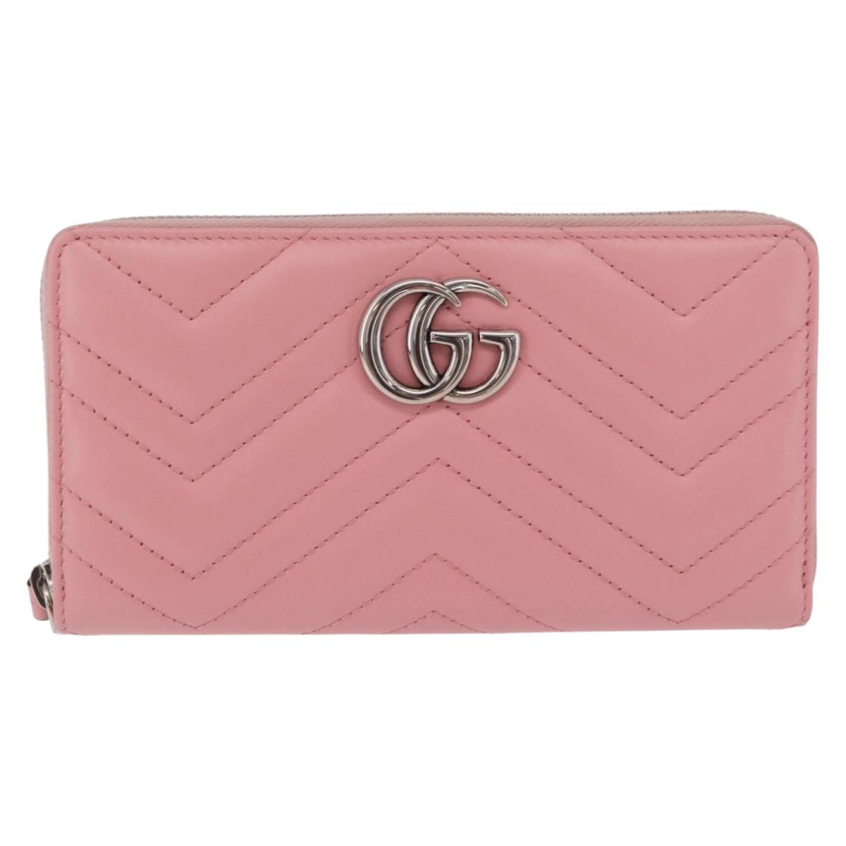 GUCCI Long Wallet Leather Pink Silver 443123 Auth 205414M