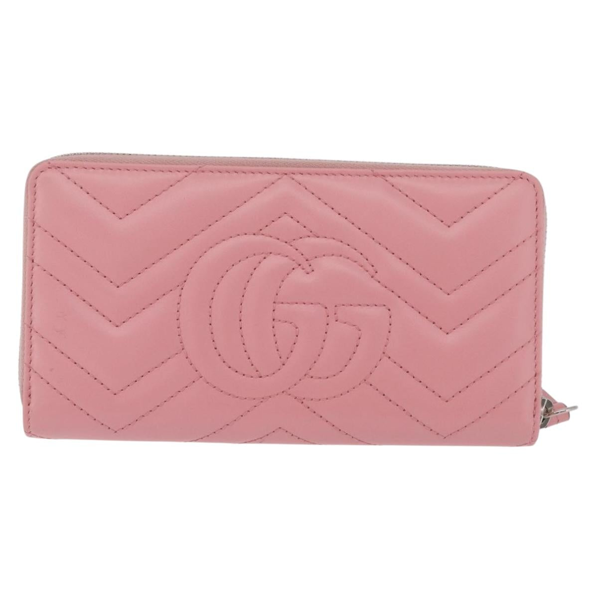 GUCCI Long Wallet Leather Pink Silver 443123 Auth 205414M
