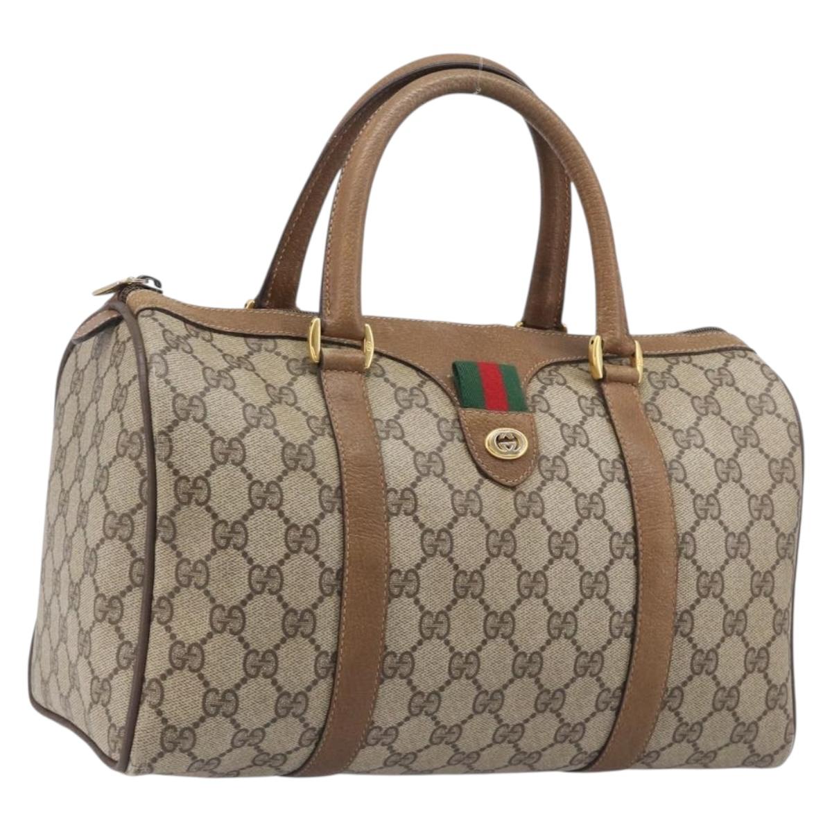 GUCCI GG Supreme Web Sherry Line Hand Bag PVC Beige Gold 40 02 007 Auth 205416