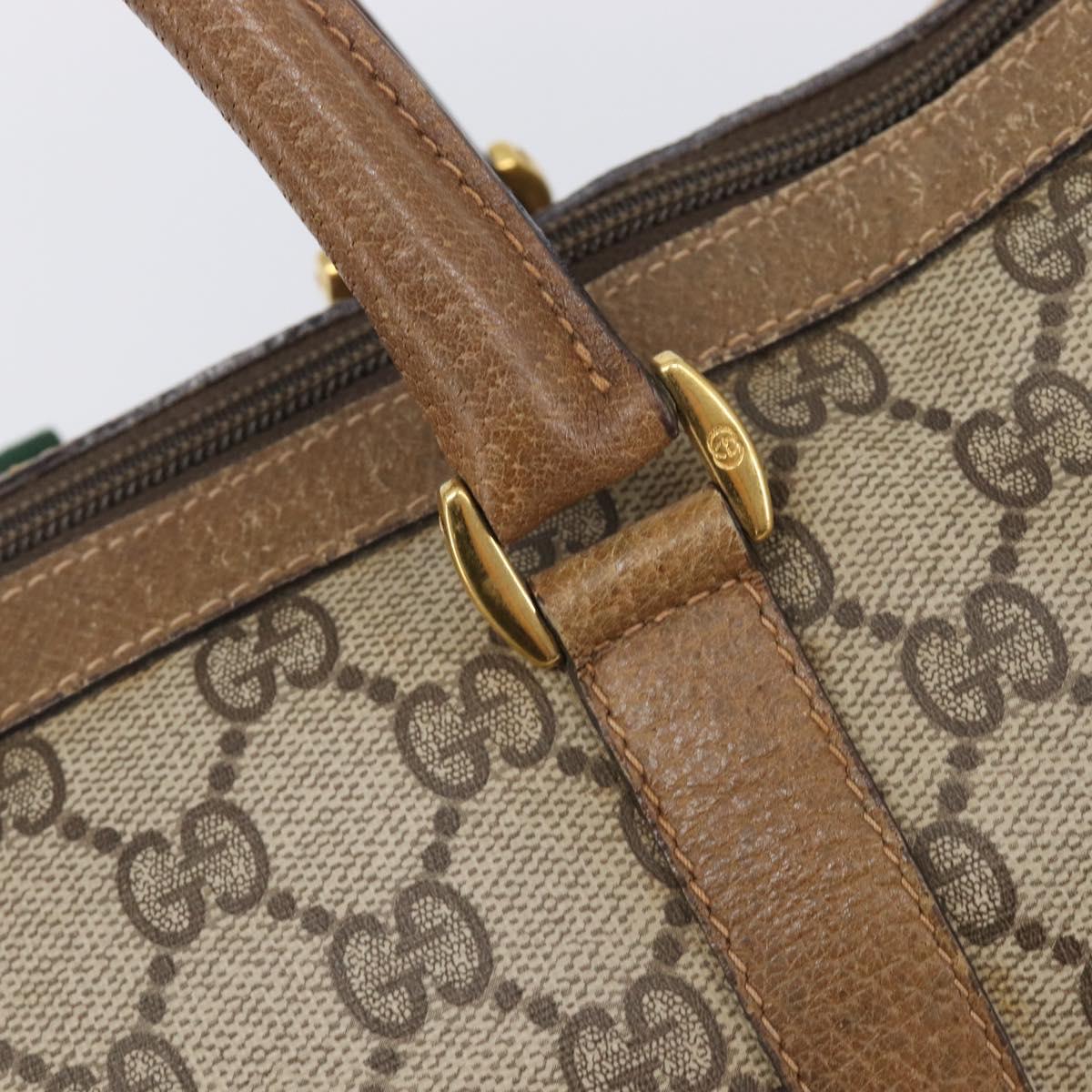 GUCCI GG Supreme Web Sherry Line Hand Bag PVC Beige Gold 40 02 007 Auth 205416