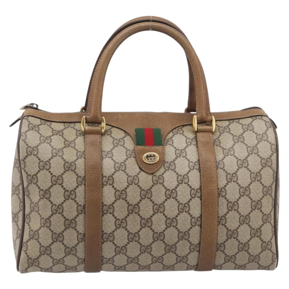 GUCCI GG Supreme Web Sherry Line Hand Bag PVC Beige Gold 40 02 007 Auth 205416