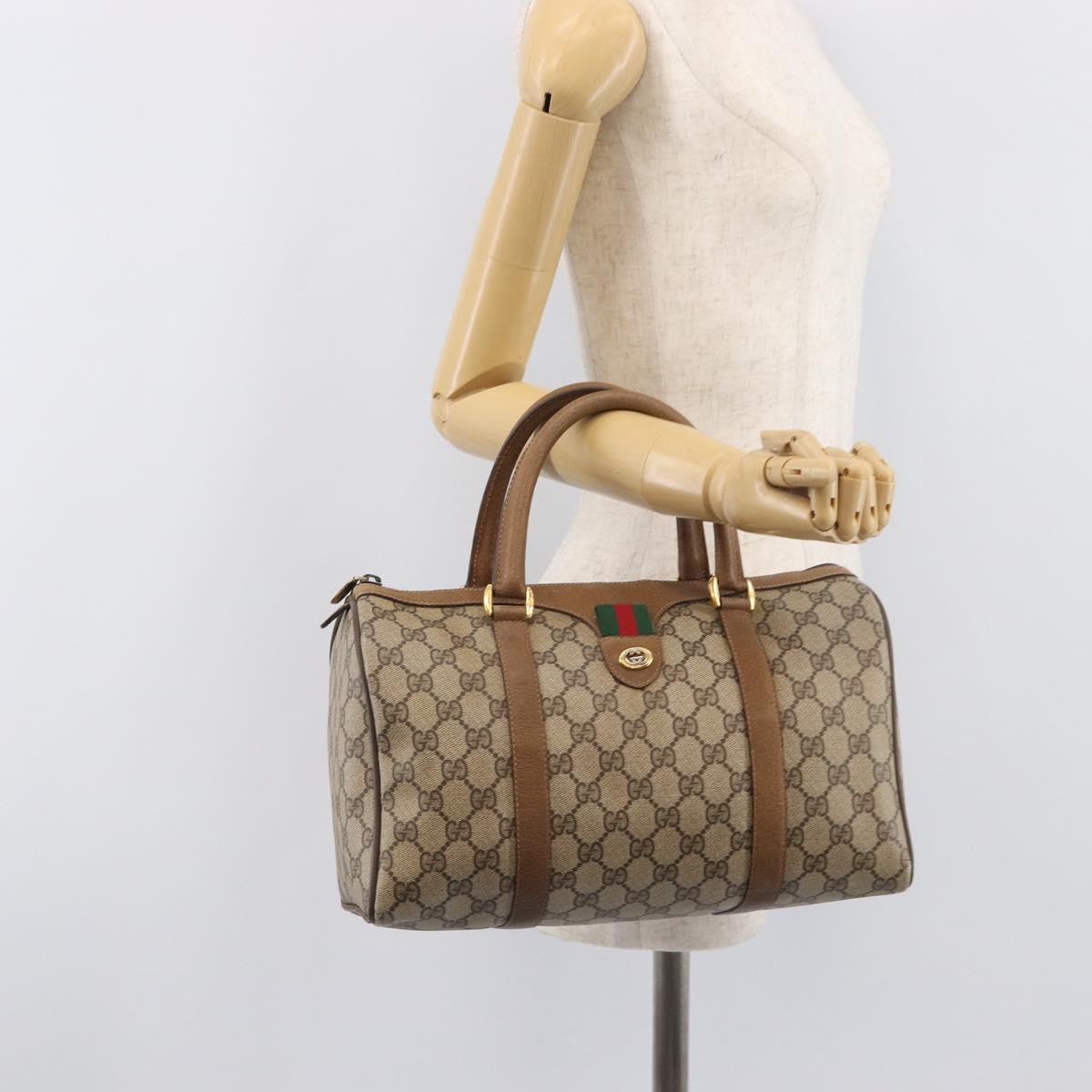 GUCCI GG Supreme Web Sherry Line Hand Bag PVC Beige Gold 40 02 007 Auth 205416