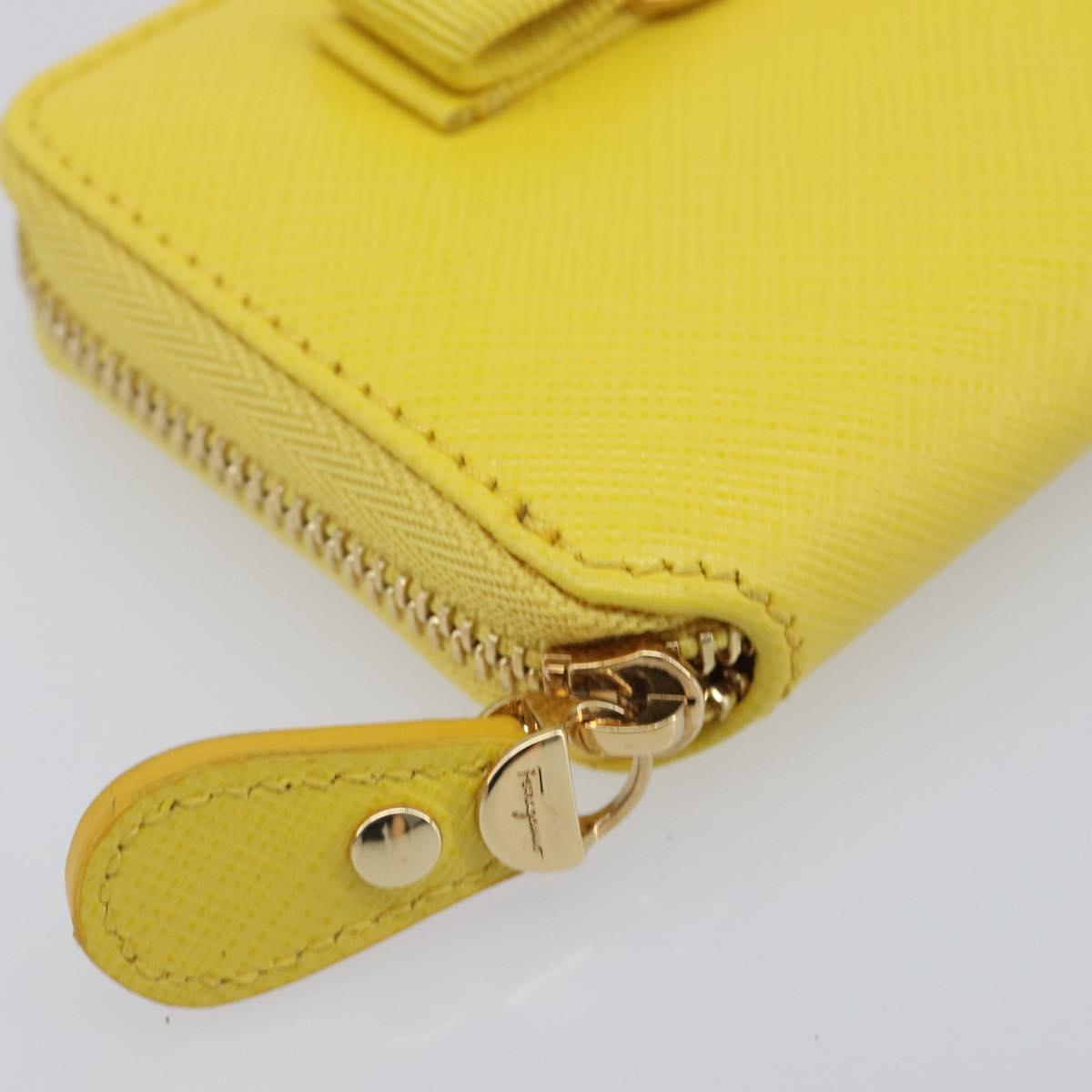 Salvatore Ferragamo Coin Purse Leather Yellow Gold Auth 205418A
