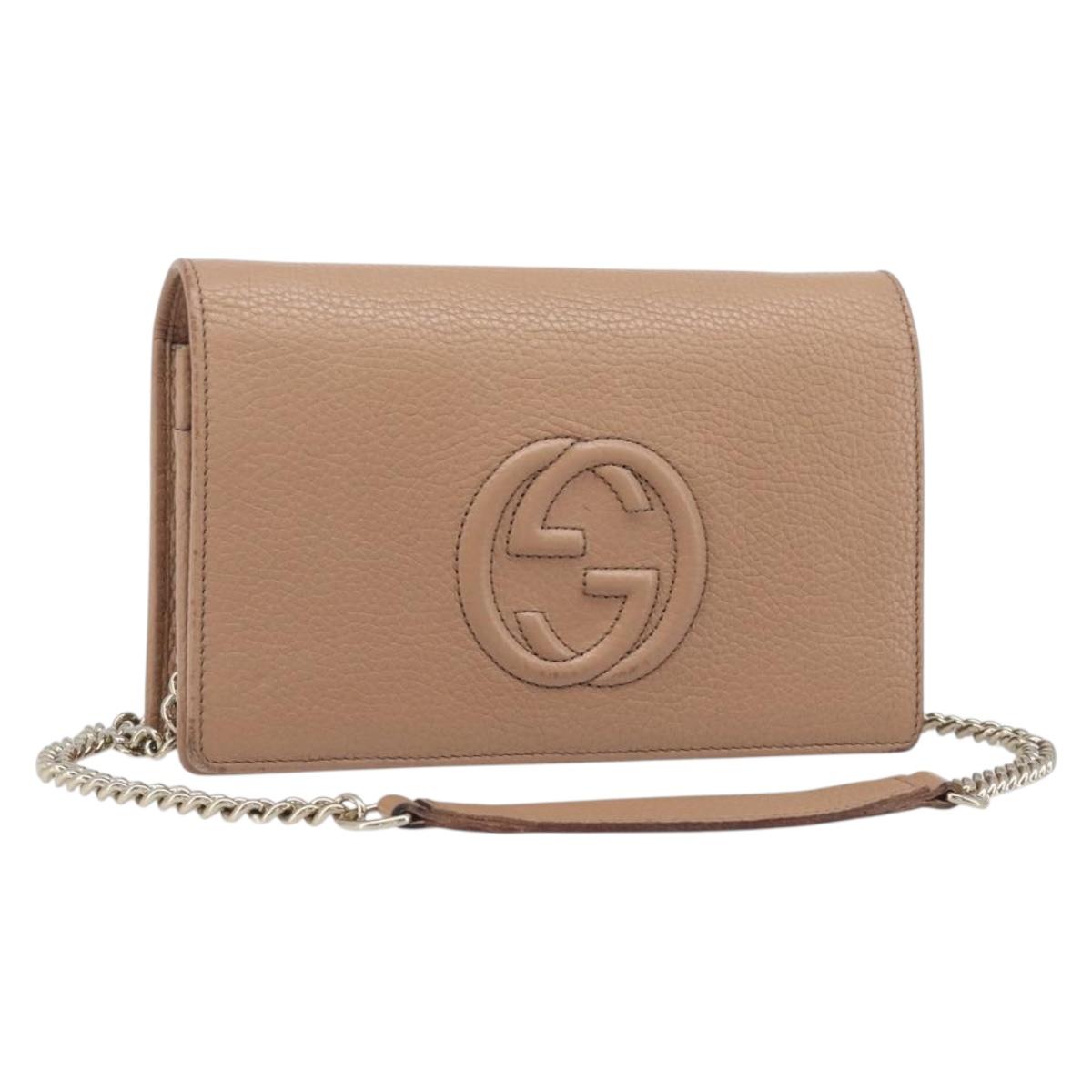 GUCCI Soho Chain Shoulder wallet Leather Outlet Beige Gold 598211 Auth 205421A