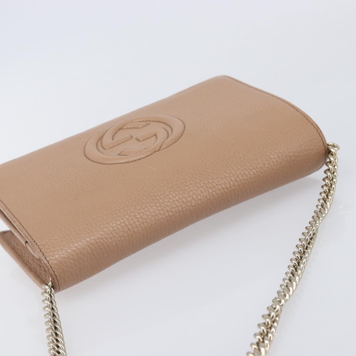 GUCCI Soho Chain Shoulder wallet Leather Outlet Beige Gold 598211 Auth 205421A