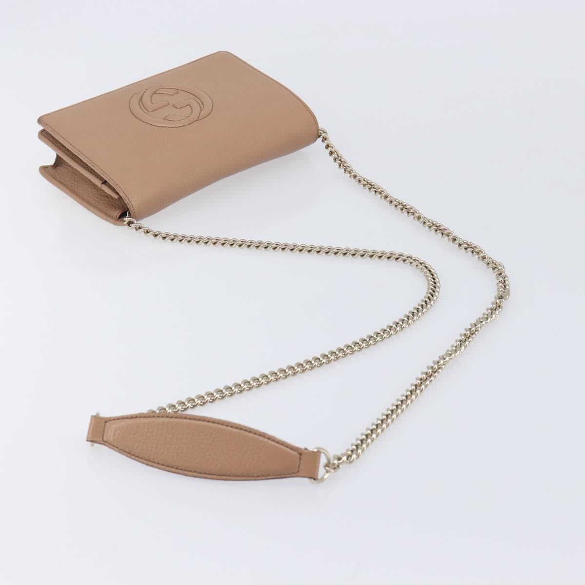 GUCCI Soho Chain Shoulder wallet Leather Outlet Beige Gold 598211 Auth 205421A