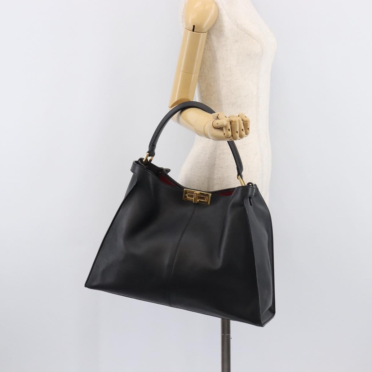 FENDI Peek A Boo X-Rite Hand Bag Leather Black Gold Auth 205424V