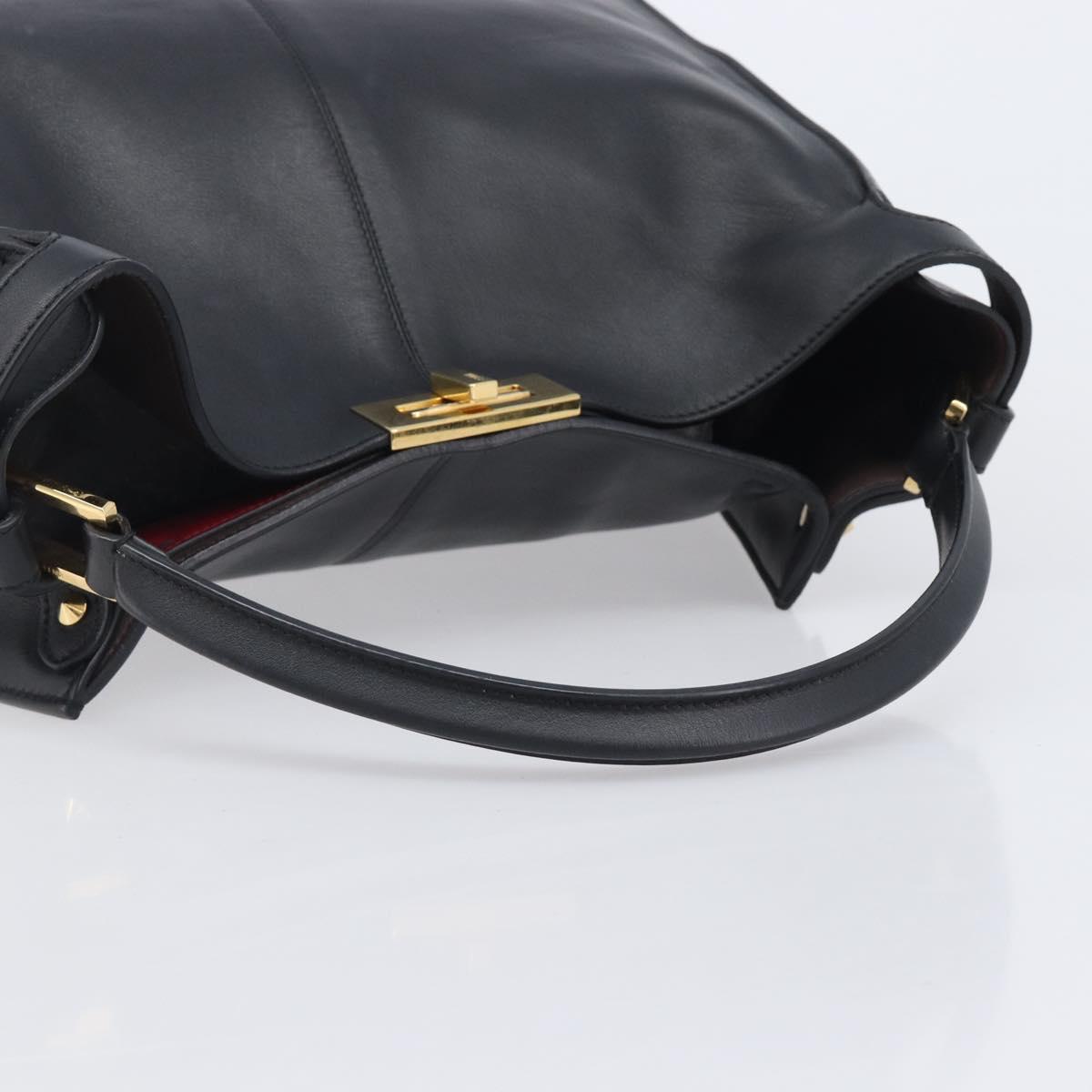 FENDI Peek A Boo X-Rite Hand Bag Leather Black Gold Auth 205424V