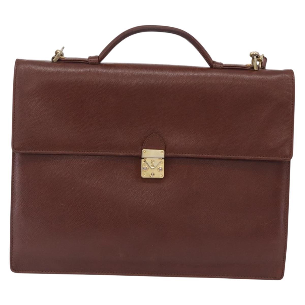 Saint Laurent Business Bag Leather 2way Brown Gold Auth 205426