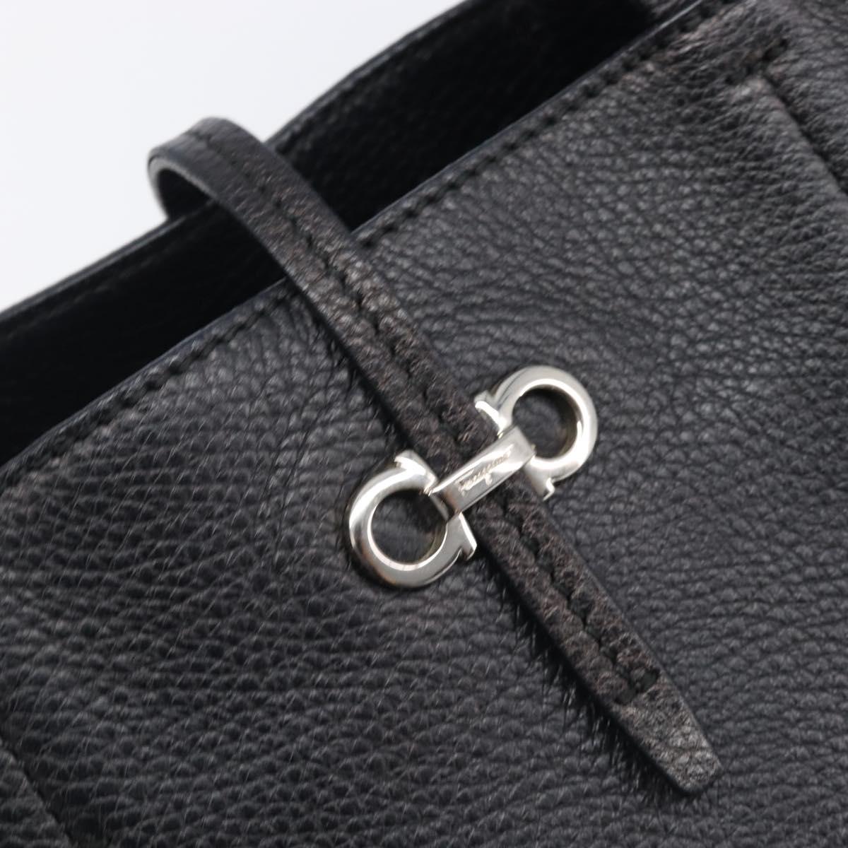 Salvatore Ferragamo Gancini Hand Bag Leather Black Silver Auth 205429A