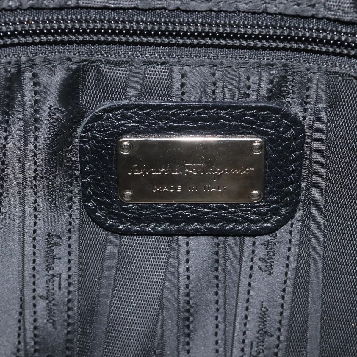 Salvatore Ferragamo Gancini Hand Bag Leather Black Silver Auth 205429A