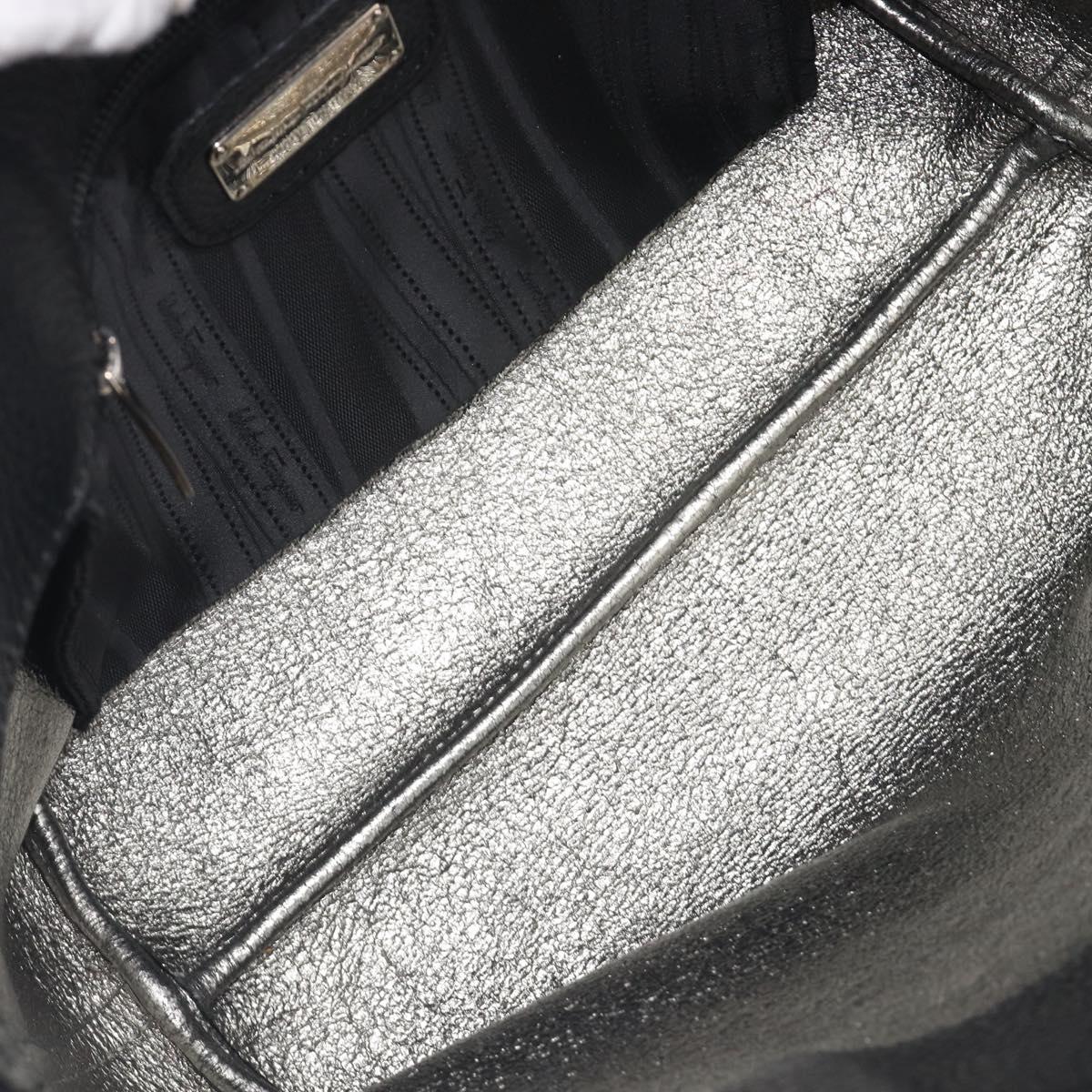 Salvatore Ferragamo Gancini Hand Bag Leather Black Silver Auth 205429A
