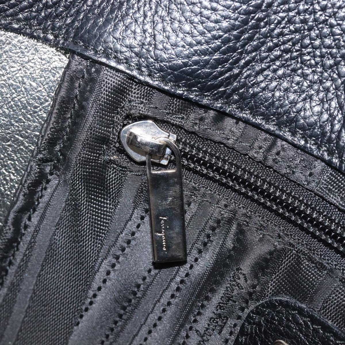 Salvatore Ferragamo Gancini Hand Bag Leather Black Silver Auth 205429A