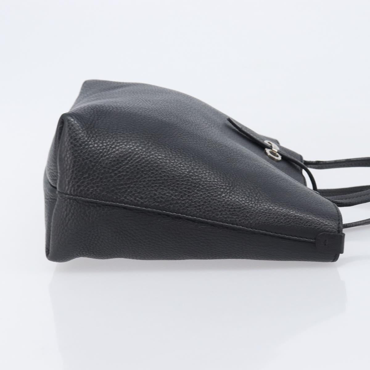 Salvatore Ferragamo Gancini Hand Bag Leather Black Silver Auth 205429A