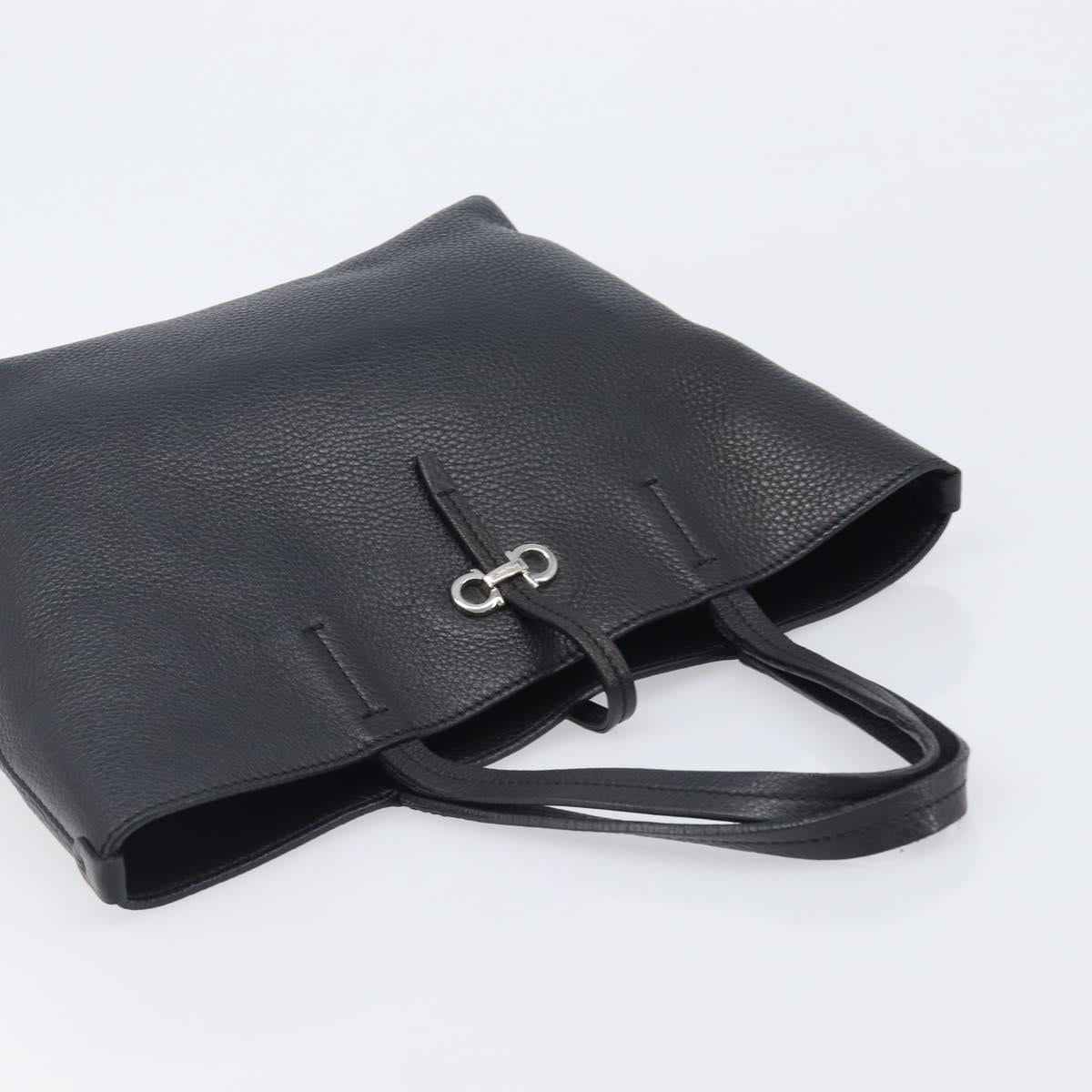 Salvatore Ferragamo Gancini Hand Bag Leather Black Silver Auth 205429A
