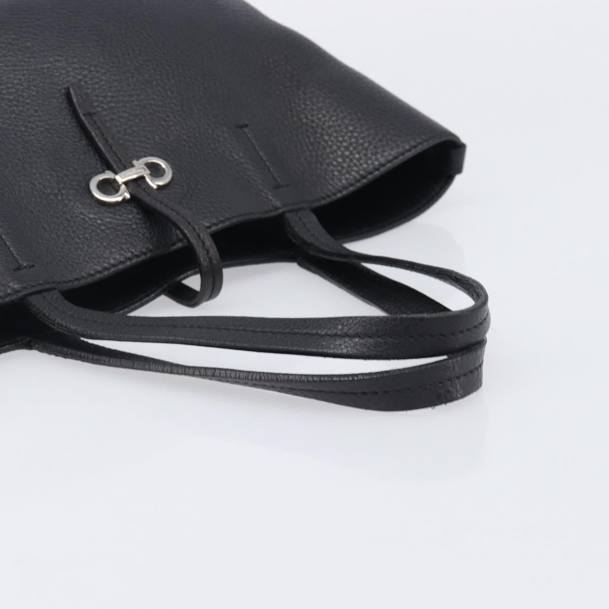 Salvatore Ferragamo Gancini Hand Bag Leather Black Silver Auth 205429A