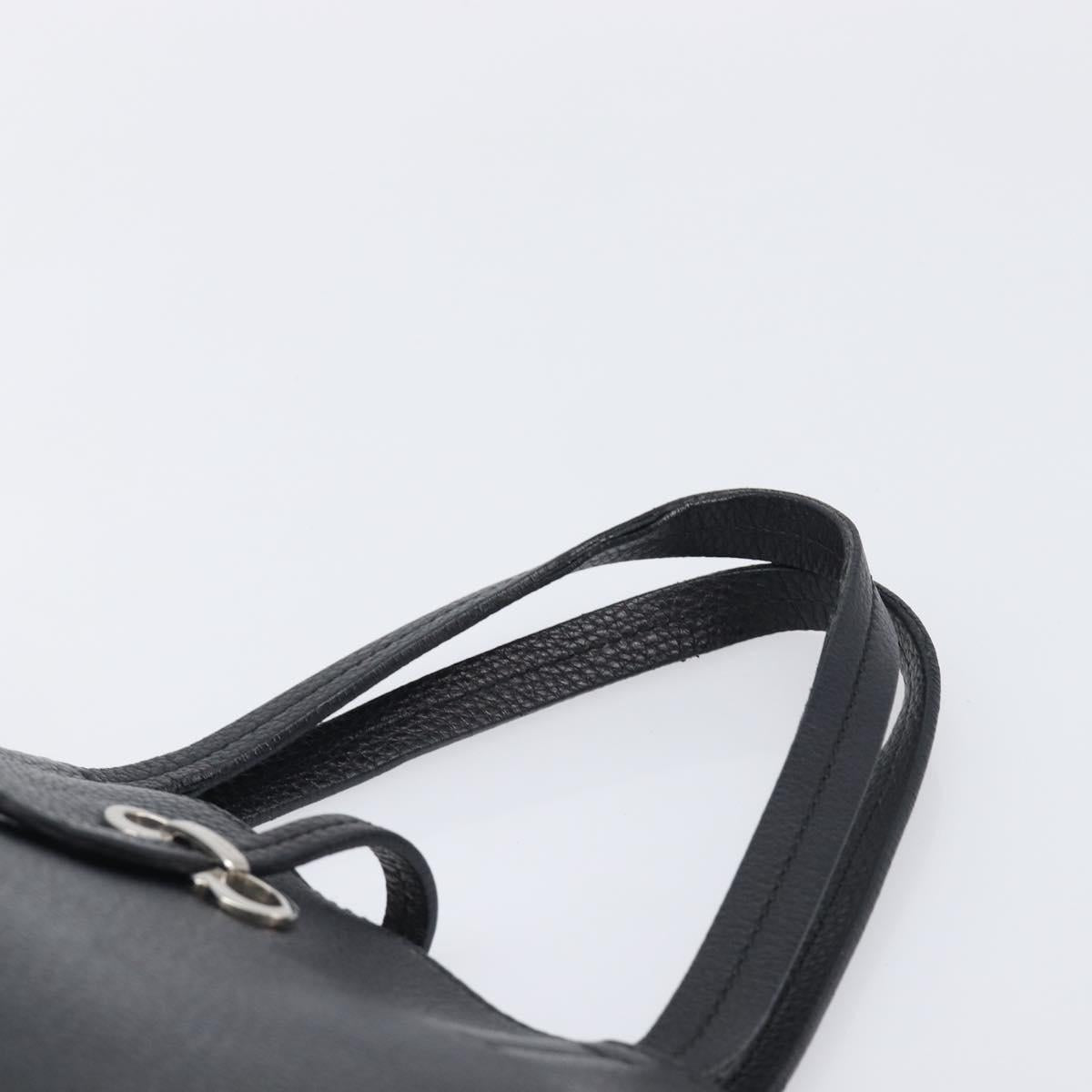 Salvatore Ferragamo Gancini Hand Bag Leather Black Silver Auth 205429A