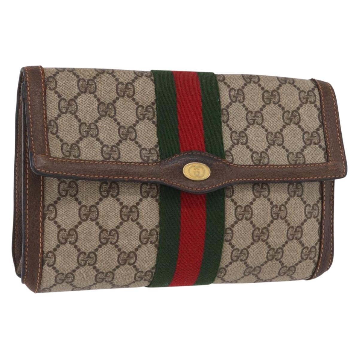 GUCCI GG Supreme Web Sherry Line Bag PVC Beige Gold 84 014 3087 25 Auth 205430