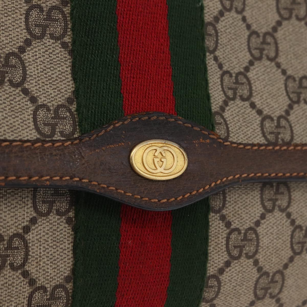 GUCCI GG Supreme Web Sherry Line Bag PVC Beige Gold 84 014 3087 25 Auth 205430