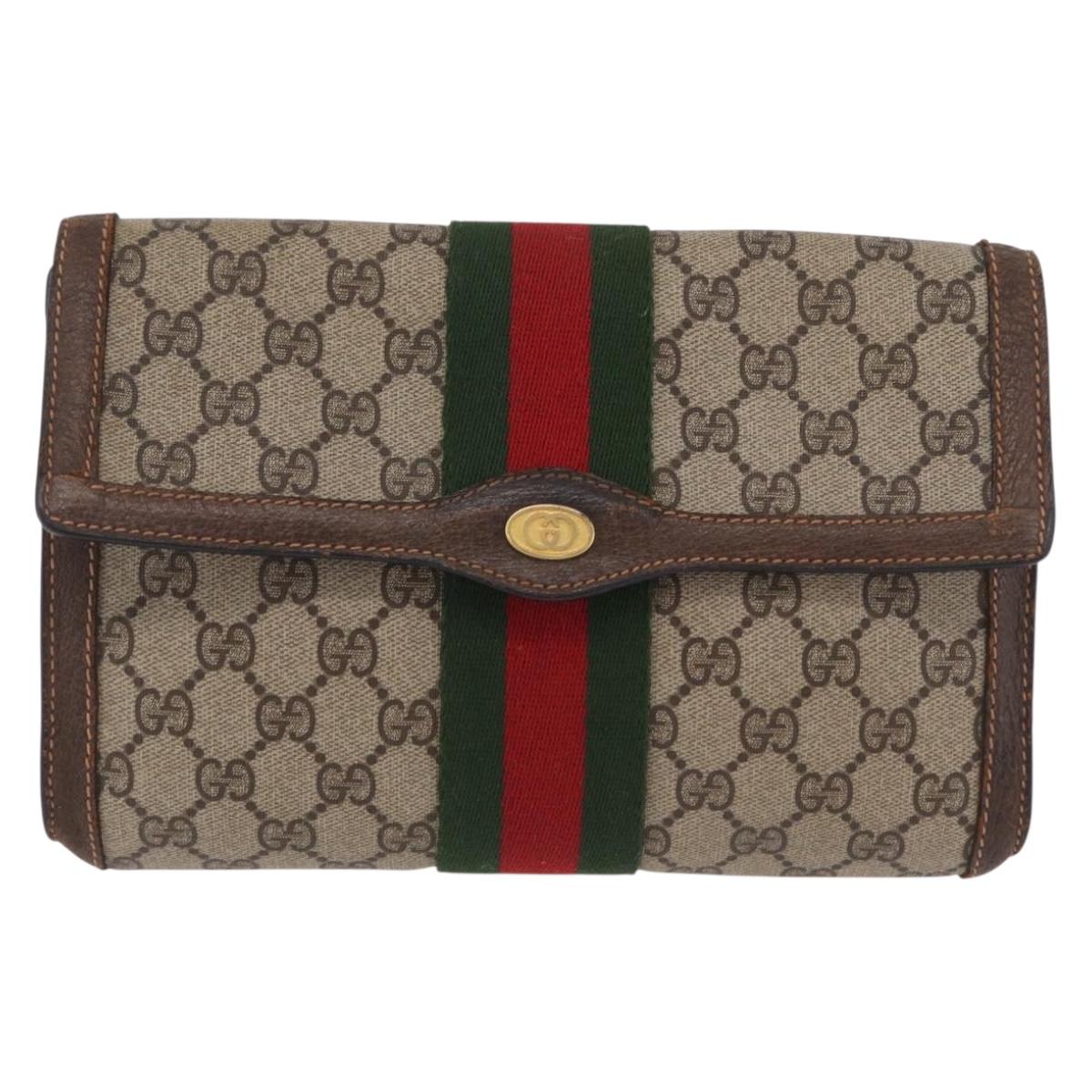 GUCCI GG Supreme Web Sherry Line Bag PVC Beige Gold 84 014 3087 25 Auth 205430