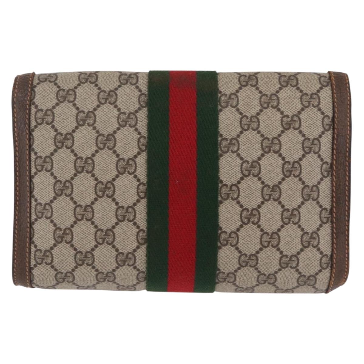 GUCCI GG Supreme Web Sherry Line Bag PVC Beige Gold 84 014 3087 25 Auth 205430
