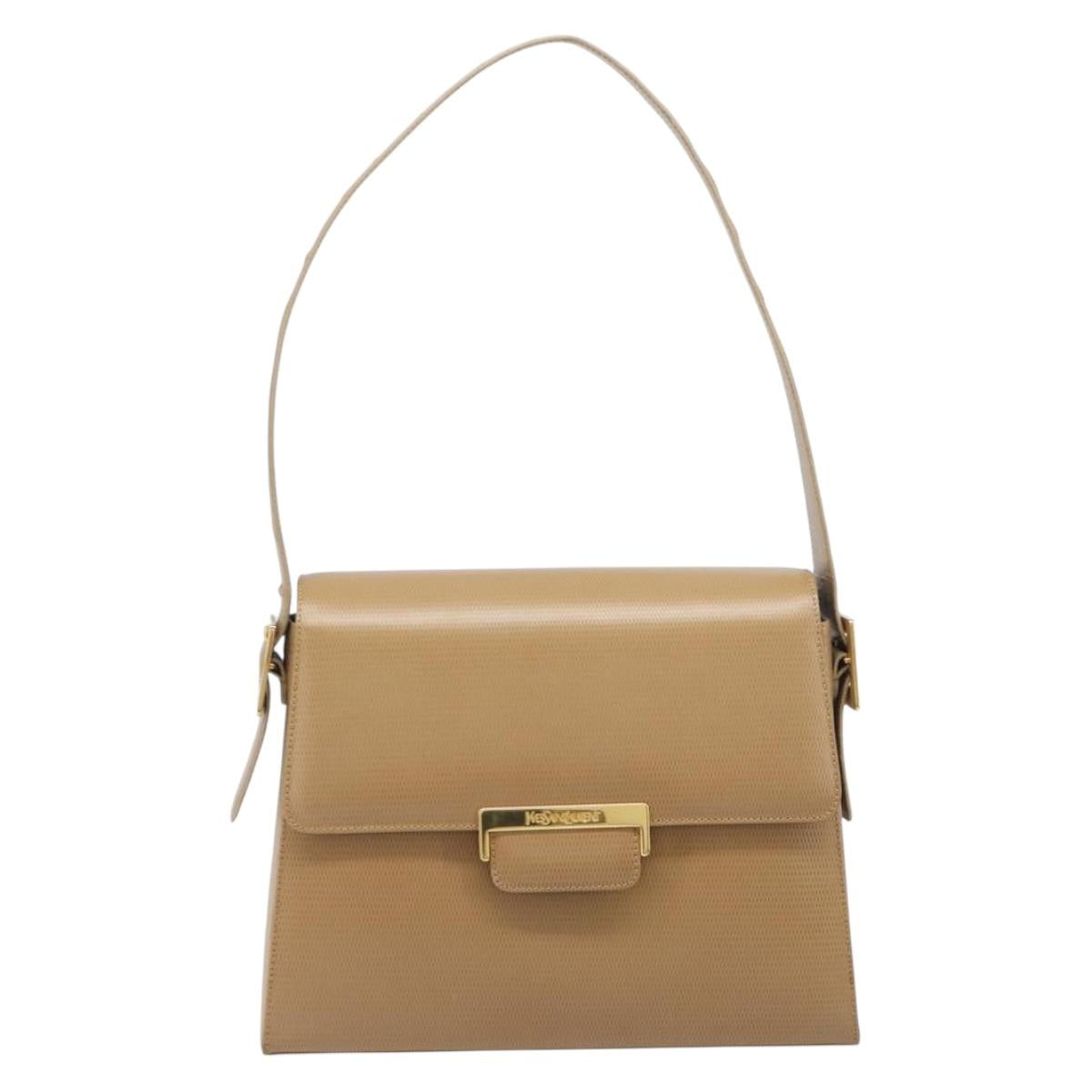 Saint Laurent Shoulder Bag Leather Beige Gold Auth 205435