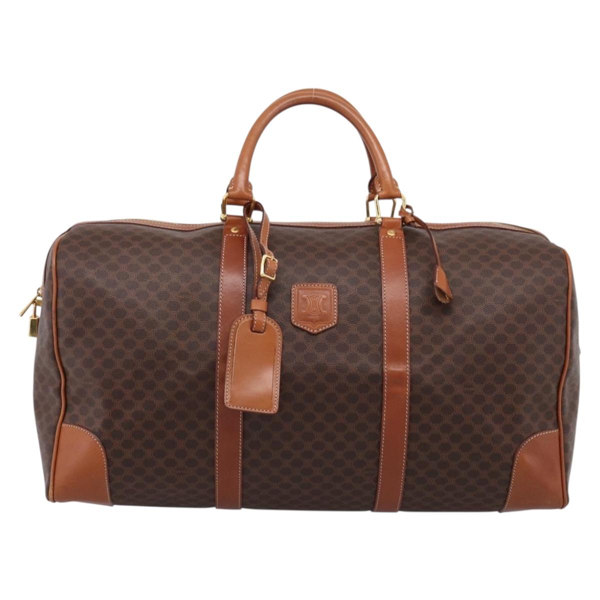 CELINE Macadam Canvas Boston Bag PVC Leather Brown Gold Auth 205436V