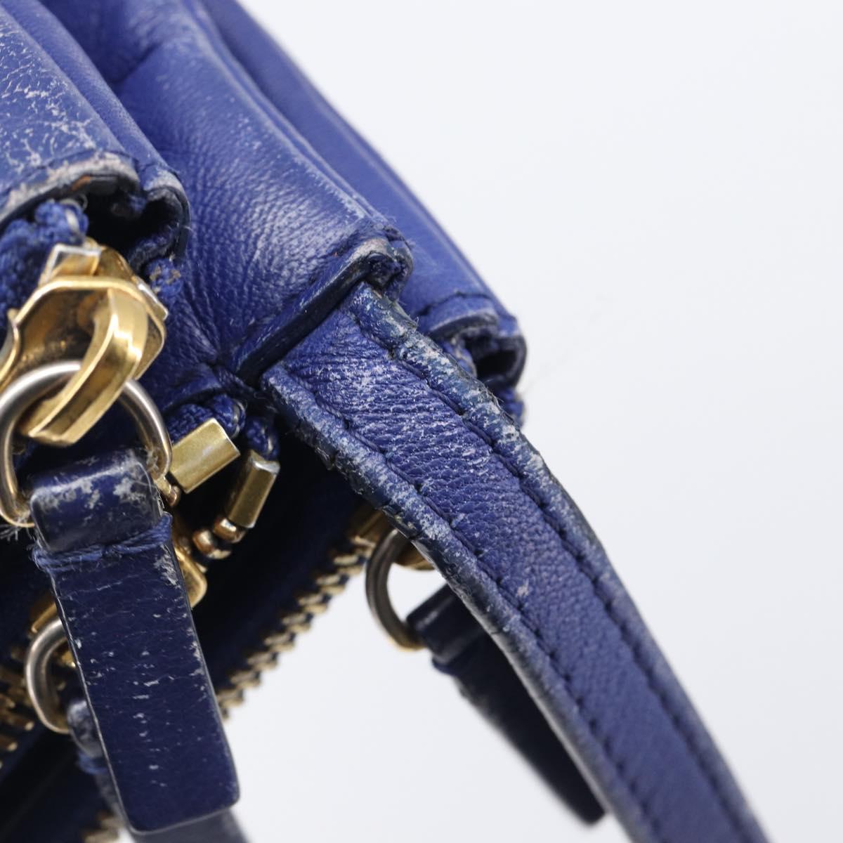 CELINE Trio Shoulder Bag Leather Blue Gold Auth 205438
