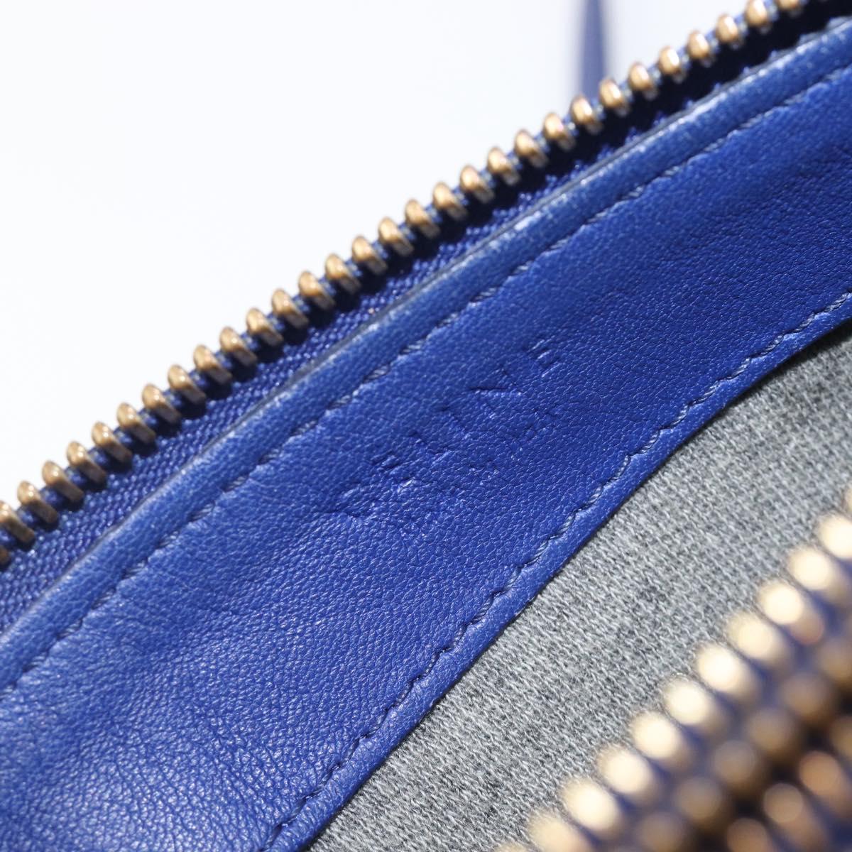 CELINE Trio Shoulder Bag Leather Blue Gold Auth 205438