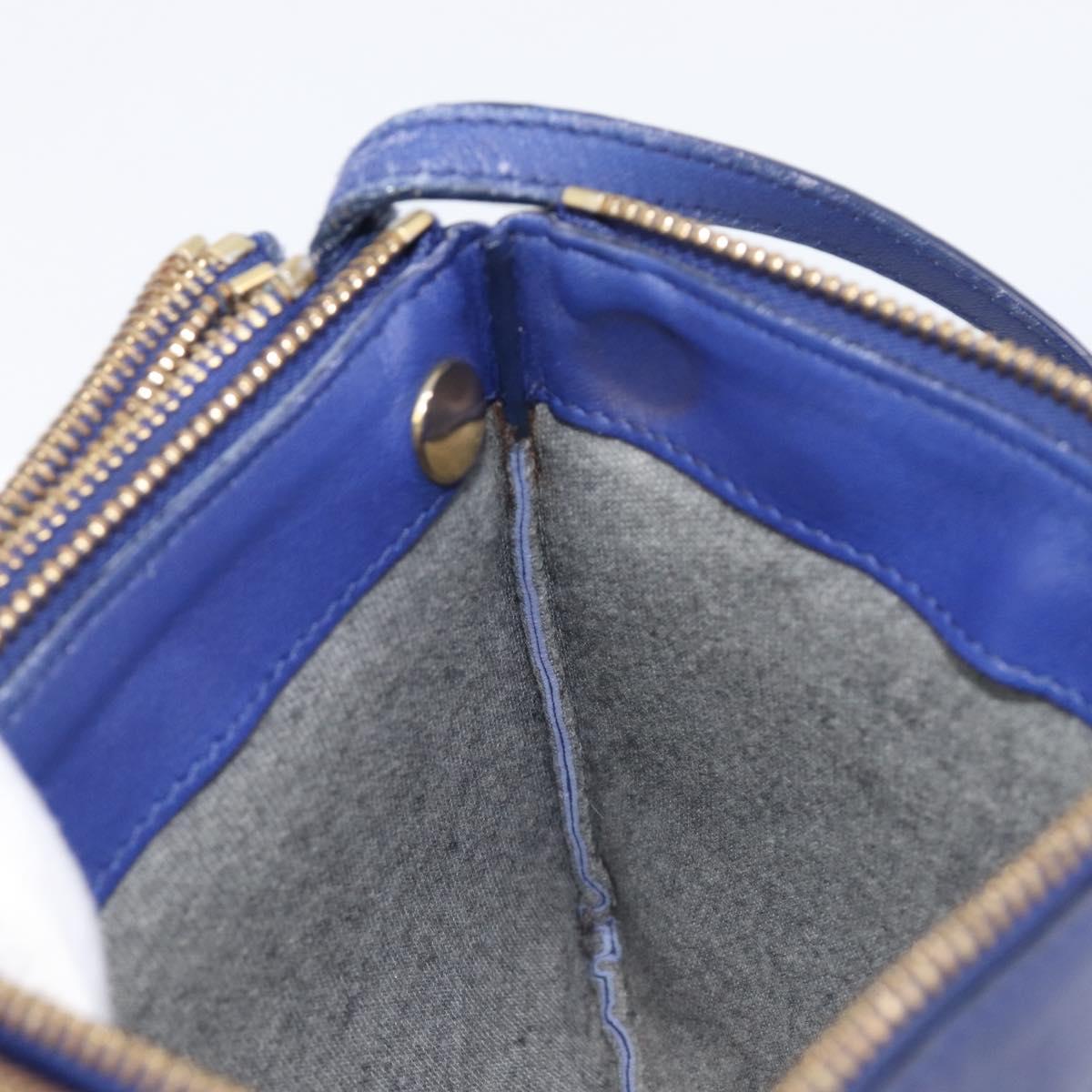 CELINE Trio Shoulder Bag Leather Blue Gold Auth 205438