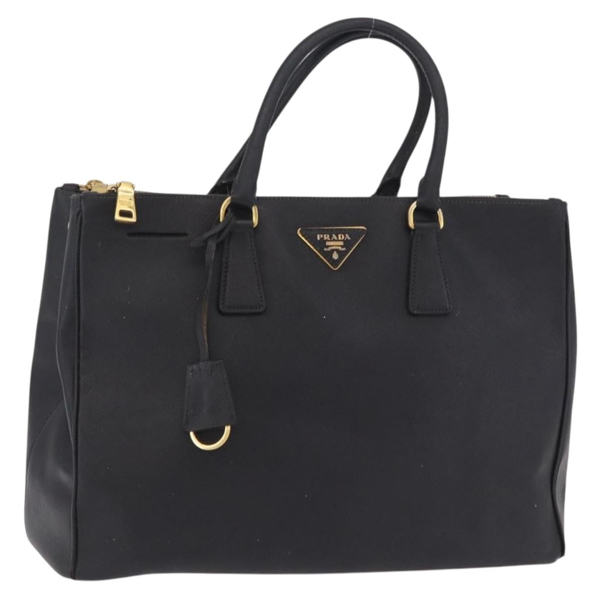PRADA Galleria Hand Bag Safiano Leather Black Gold Auth 205439