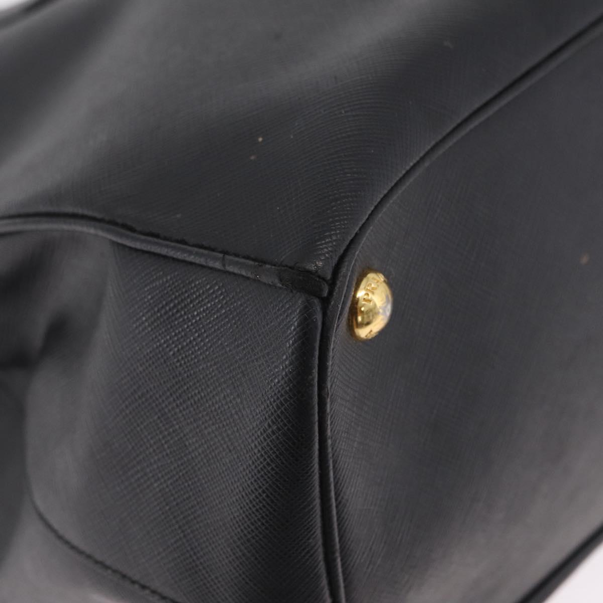PRADA Galleria Hand Bag Safiano Leather Black Gold Auth 205439