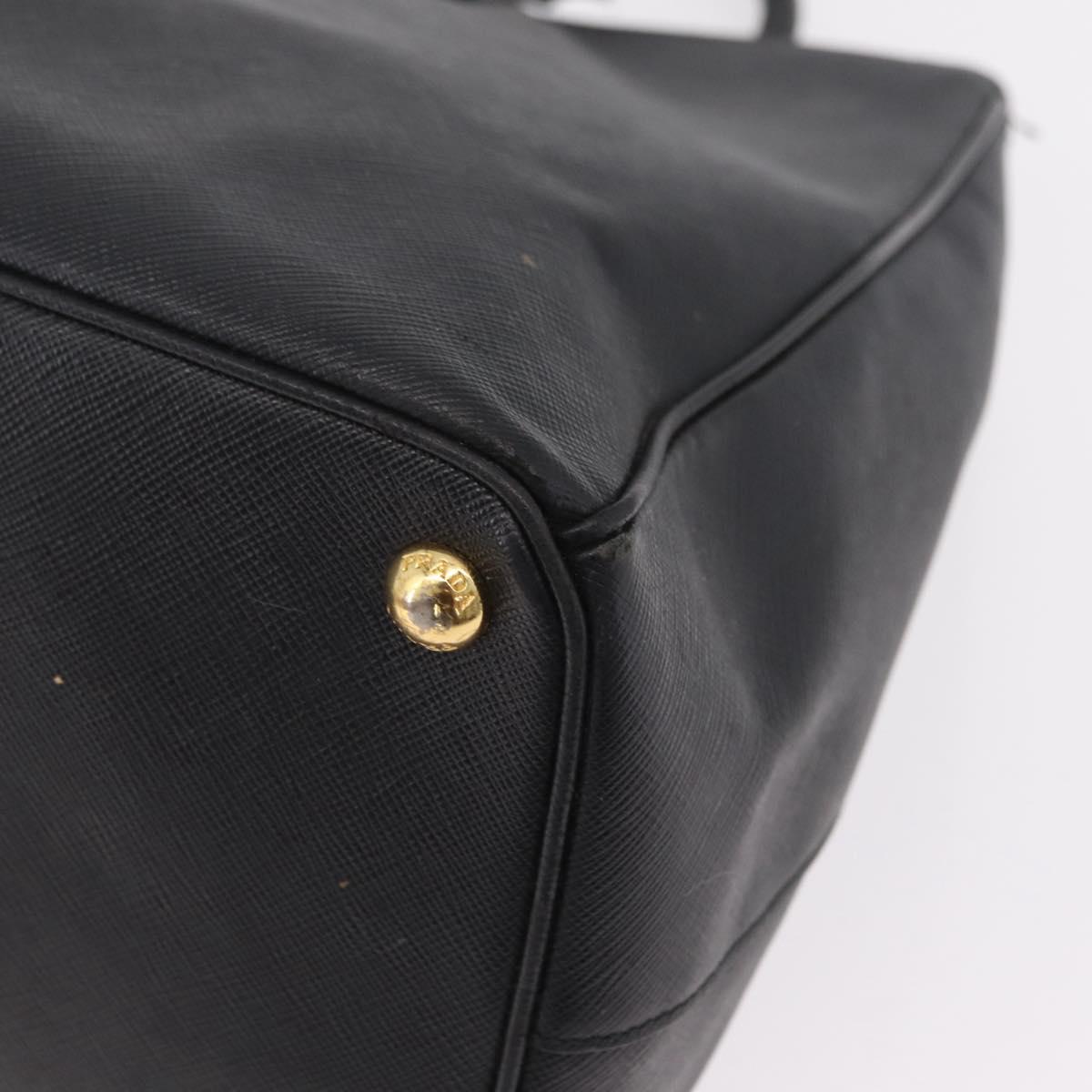 PRADA Galleria Hand Bag Safiano Leather Black Gold Auth 205439