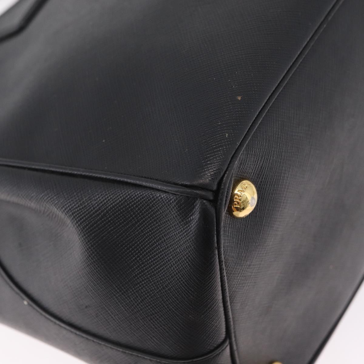 PRADA Galleria Hand Bag Safiano Leather Black Gold Auth 205439