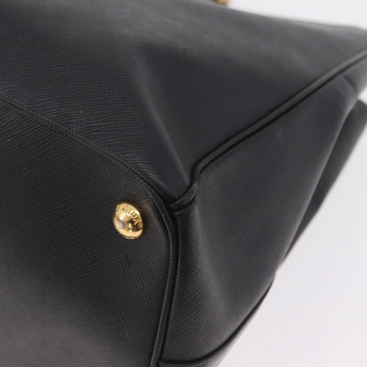 PRADA Galleria Hand Bag Safiano Leather Black Gold Auth 205439
