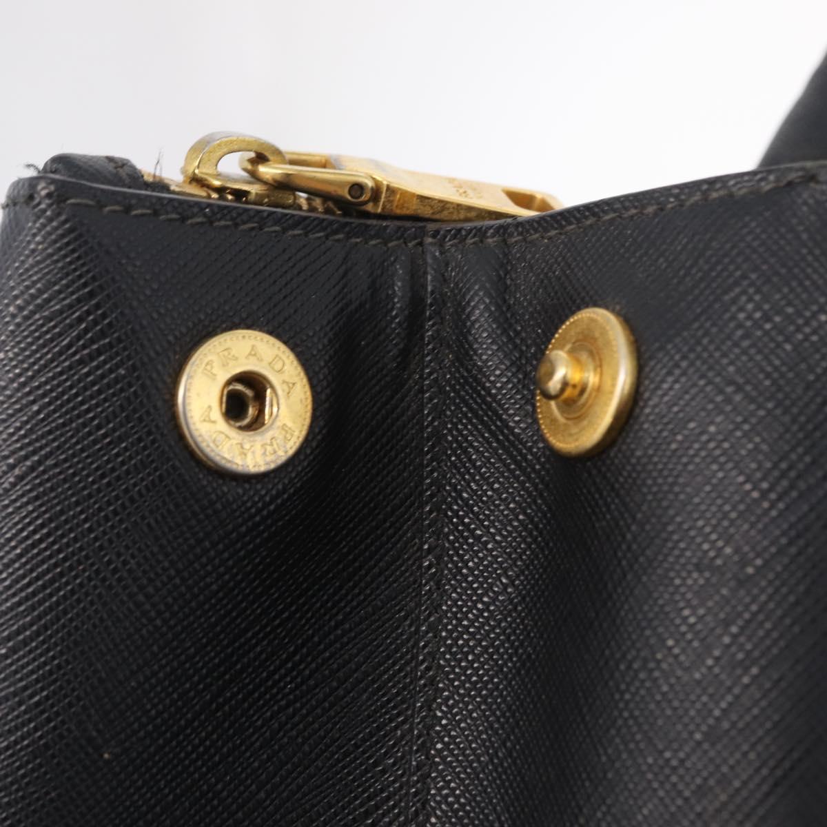 PRADA Galleria Hand Bag Safiano Leather Black Gold Auth 205439