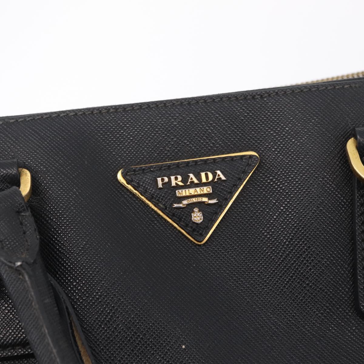 PRADA Galleria Hand Bag Safiano Leather Black Gold Auth 205439