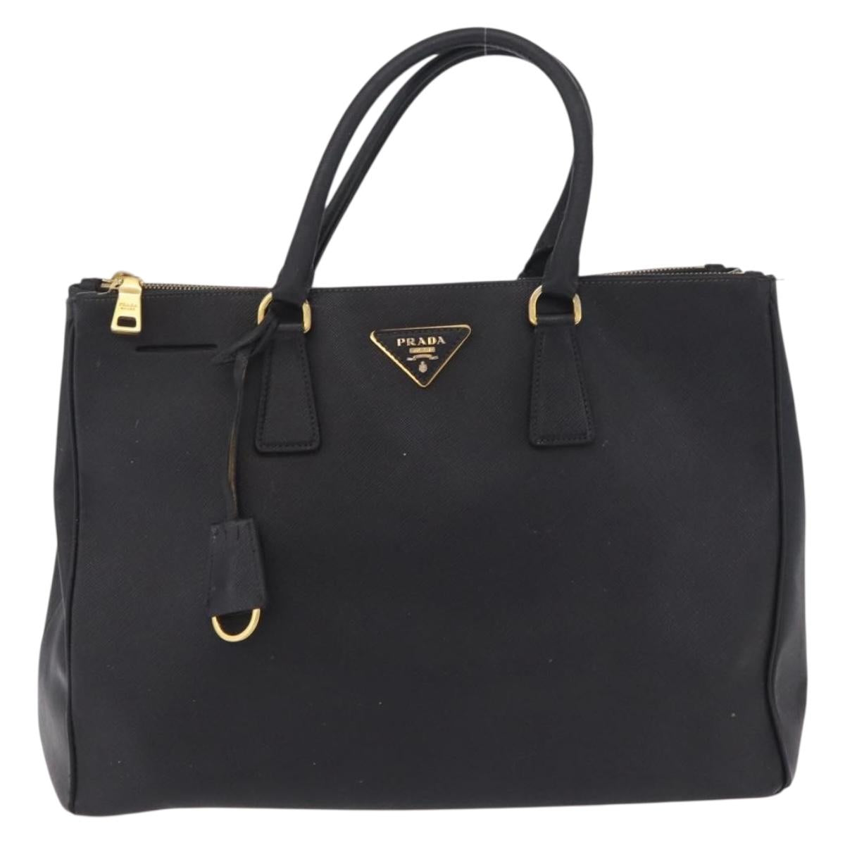 PRADA Galleria Hand Bag Safiano Leather Black Gold Auth 205439